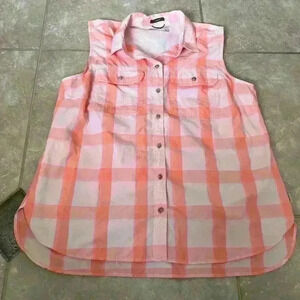 Eddie Bauer Women’s Pink Plaid Travex Sleeveless Shirt Size Large